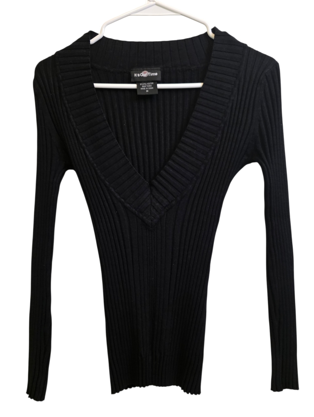 It's Our Time Vintage Y2k EUC Black Ribbed Deep V-Neck Whimsigoth Sweater Sz M